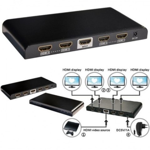 Rozdzielacz-splitter HDMI 1/4 Ultra HD, 3D Techly