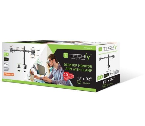 Uchwyt biurkowy na dwa monitory 13-32 cali 8kg Techly