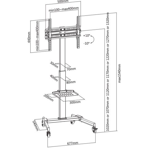 Stojak mobilny do TV 32-55cali, 35kg, półka AV Techly