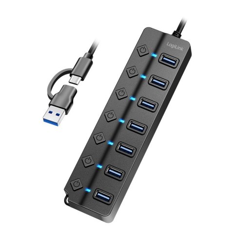 HUB USB3.2 Gen1, 7x USB-A, 7xON/OFF, czarny LogiLink