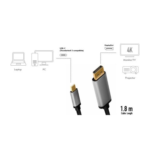 Kabel USB-C do DP, 4K 60Hz aluminiowy 1.8m LogiLink
