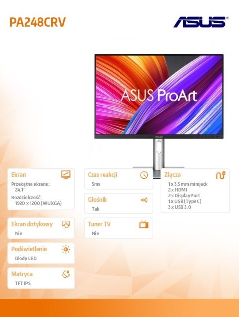 Monitor 24.1 cali PA248CRV BK/5MS/EU/DP/HDMI/TYPEC/USB/Głośniki Asus
