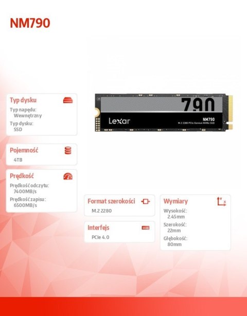 Dysk SSD NM790 4TB 2280 PCIeGen4x4 7400/6500MB/s Lexar