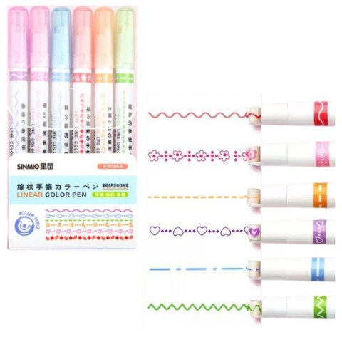 Zestaw Pisaków Wzorki Szlaczki Ozdobne Kolorowe 6 Szt LEAN