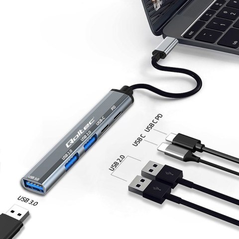 HUB adapter USB-C 3.1 5w1 | USB-C PD | USB-C | 2x USB 2.0 | USB 3.0 Qoltec
