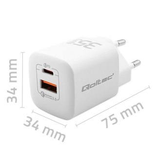 Ładowarka sieciowa 35W GaN ULTRA | 5-20V | 2.25-3A | 1 x USB typ C PD | 1 x USB | Biała Qoltec