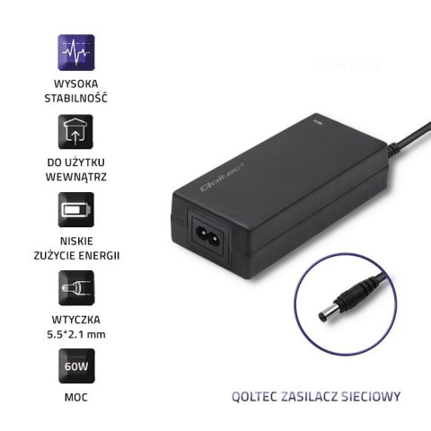 Zasilacz desktopowy 60W | 12V | 5A | 5.5*2.1 |+kabel zasilający Qoltec