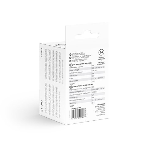 Adapter podróżny, gniazdo EU - wtyk UK AP-04 Savio
