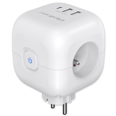 Kostka zasilająca przedłużacz 6w1 z podświetlanym włącznikiem | 3x AC | 2x USB | 1x USB-C PD 20W | biała Qoltec