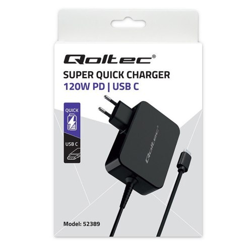 Ładowarka PD 120W Turbo | 5-28V | 3-4.5A | USB-C | Czarna Qoltec