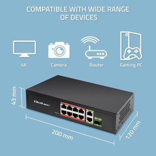 Przełącznik sieciowy SWITCH FAST Ethernet 8x RJ45 PoE 2x RJ45 Uplink 1x SFP | 120W | 1000Mb/s Qoltec