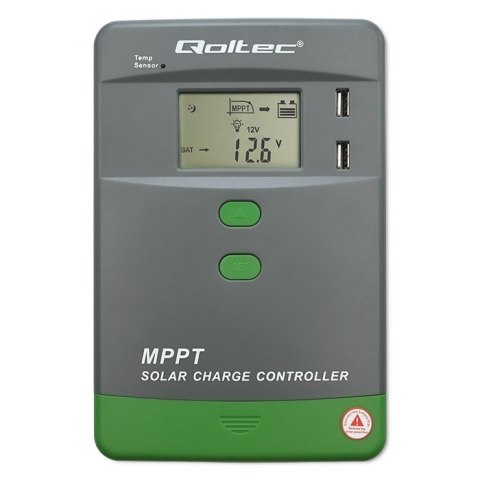 Solarny regulator ładowania MPPT z czujnikiem temperatury 40A | 12V/24V | LCD | 2xUSB | Bluetooth | APP | GEL | LiFePO4 Qoltec