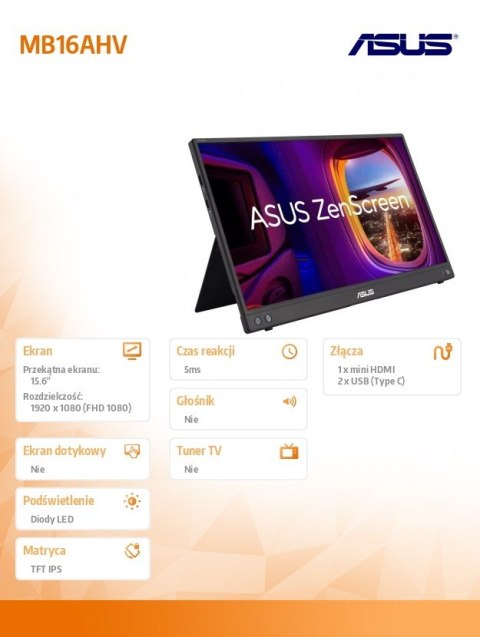 Monitor 16 cali MB16AHV IPS USB-C Asus