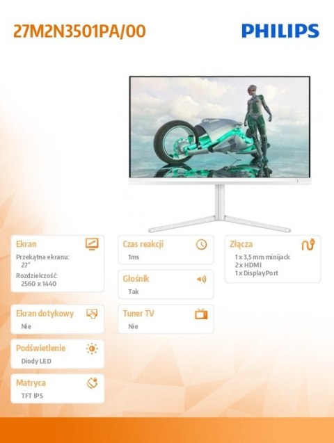 Monitor 27M2N3501PA 27 cali IPS 260Hz HDMIx2 DP Pivot Głośniki Philips