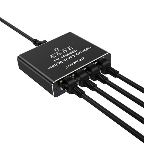 Rozdzielacz splitter Ethernet mini SWITCH 1x4 RJ45 | 1000Mb/s | USB-C | Aluminium Qoltec