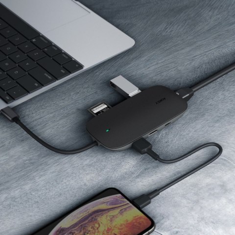 CB-C71 aluminiowy HUB USB-C | 8w1 | RJ45 Ethernet 10/100/1000Mbps | 3xUSB 3.1 | HDMI 4k@30Hz | SD i microSD | USB-C Power Delive AUKEY