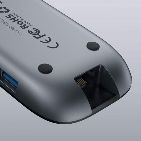 CB-C71 aluminiowy HUB USB-C | 8w1 | RJ45 Ethernet 10/100/1000Mbps | 3xUSB 3.1 | HDMI 4k@30Hz | SD i microSD | USB-C Power Delive AUKEY