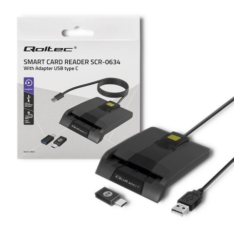 Inteligentny czytnik chipowych kart ID SCR-0634 | USB typu C Qoltec