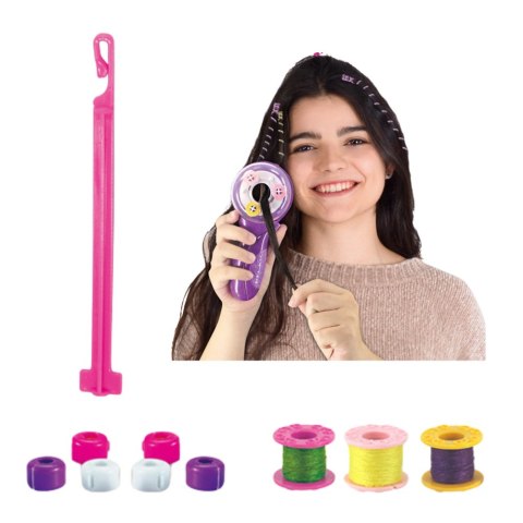 Zestaw Piękności Do Włosów Zaplatarka Do Warkoczyków Nitki Gumki Koraliki LEAN Toys