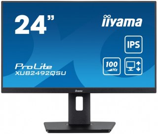 Monitor 23.8 cala ProLite XUB2492QSU-B1 IPS,QHD,USB-C,100Hz,3xUSB(3.2),HDMI,DP 300cd/m2,FreeSync,2x2W,HAS(150mm),PIVOT IIYAMA