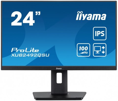Monitor 23.8 cala ProLite XUB2492QSU-B1 IPS,QHD,USB-C,100Hz,3xUSB(3.2),HDMI,DP 300cd/m2,FreeSync,2x2W,HAS(150mm),PIVOT IIYAMA