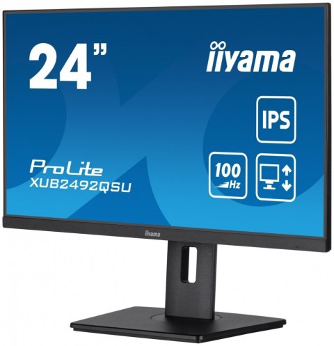 Monitor 23.8 cala ProLite XUB2492QSU-B1 IPS,QHD,USB-C,100Hz,3xUSB(3.2),HDMI,DP 300cd/m2,FreeSync,2x2W,HAS(150mm),PIVOT IIYAMA