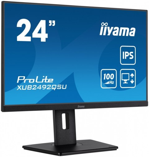 Monitor 23.8 cala ProLite XUB2492QSU-B1 IPS,QHD,USB-C,100Hz,3xUSB(3.2),HDMI,DP 300cd/m2,FreeSync,2x2W,HAS(150mm),PIVOT IIYAMA