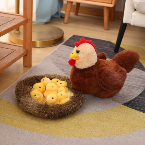 Pluszowa Kura Przytulanka Gniazdo Pisklaki Kurczaki 10szt LEAN Toys