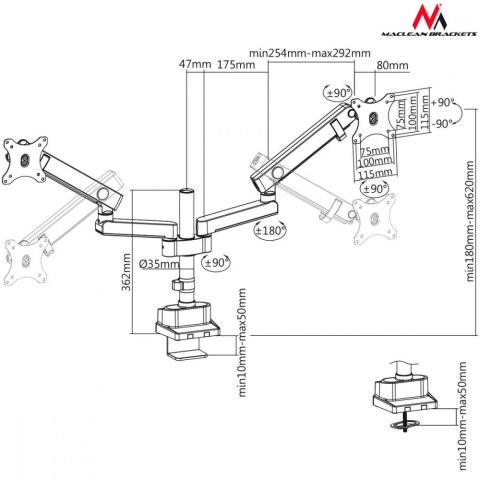Uchwyt biurkowy na 2 monitory MC-812 Maclean