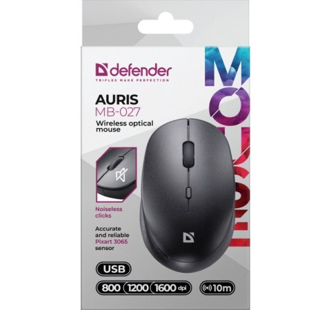 Mysz bezprzewodowa silent click AURIS MB-027 800/1200/1600 DPI czarna Defender