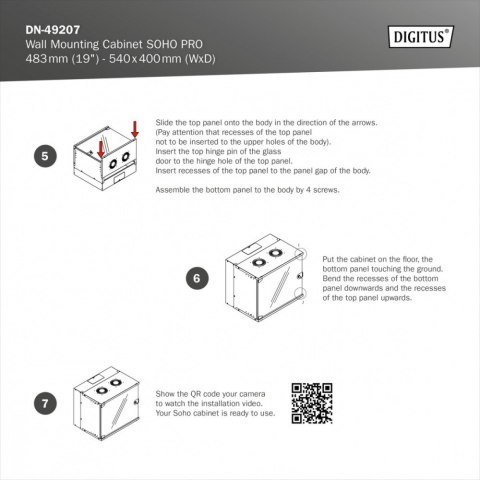 Szafa sieciowa wisząca 19" 12U, SOHO PRO 595 x 540 x 400 mm, nośność 60kg, drzwi szyba, niezłożona, Czarna Digitus