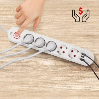 Listwa zasilająca 5 gniazd MCE395 W 3xUSB, 110-240v AC 50/60Hz, 2,1A max 2500W, biała Maclean