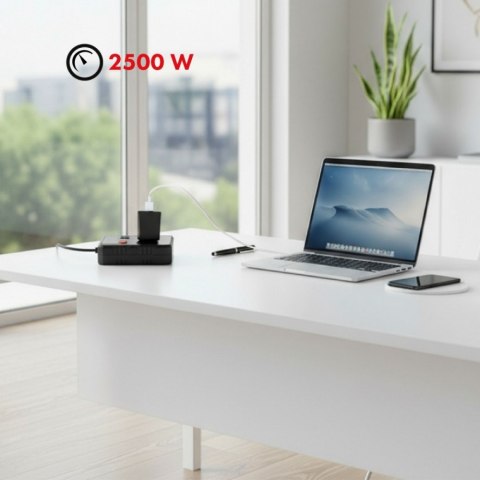 Listwa zasilająca MCE387 B 2 gniazda 3xUSB, 110-240V AC 50/60Hz 2,1A max 2500W, 1,5m czarna Maclean