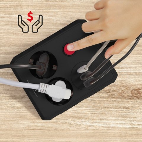 Listwa zasilająca MCE388 B 2 gniazda, 3xUSB, 110-240V AC 50/60Hz, 2.1A max 2500W, 3m czarna Maclean