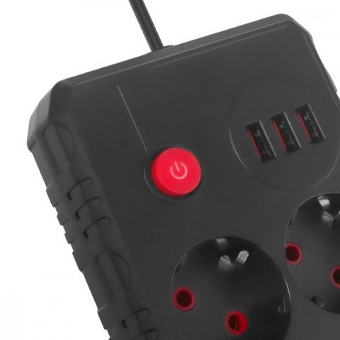 Listwa zasilająca MCE388 B 2 gniazda, 3xUSB, 110-240V AC 50/60Hz, 2.1A max 2500W, 3m czarna Maclean