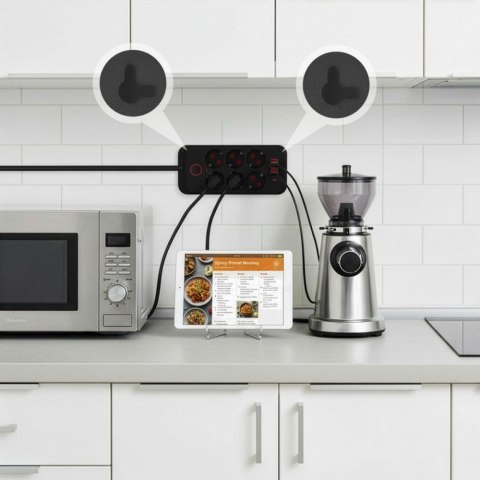 Listwa zasilająca MCE389 B 6 gniazd 4xUSB-A, 1xUSB-C 110-240V AC 50/60Hz, 2.1A max 2500W, czarna Maclean