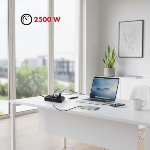 Listwa zasilająca MCE392 B, 4 gniazda 3xUSB, 110-240V AC 50/60Hz, 2.1A max 2500W, 1,5m czarna Maclean