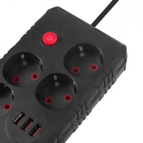 Listwa zasilająca MCE392 B, 4 gniazda 3xUSB, 110-240V AC 50/60Hz, 2.1A max 2500W, 1,5m czarna Maclean