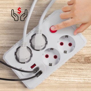 Listwa zasilająca MCE392 W 4 gniazda 3xUSB, 110-240V AC 50/60Hz, 2.1A max 2500W 1,5m biała Maclean