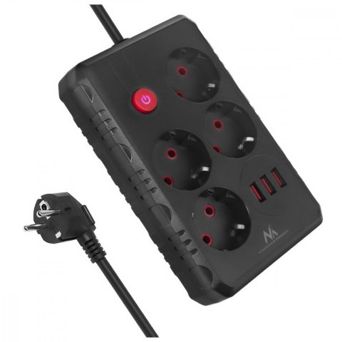 Listwa zasilająca MCE393 B 4 gniazda 3xUSB 110-240V AV 50/60Hz 1A max 2500W 3m czarna Maclean