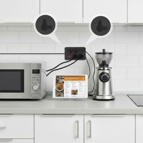 Listwa zasilająca MCE393 B 4 gniazda 3xUSB 110-240V AV 50/60Hz 1A max 2500W 3m czarna Maclean