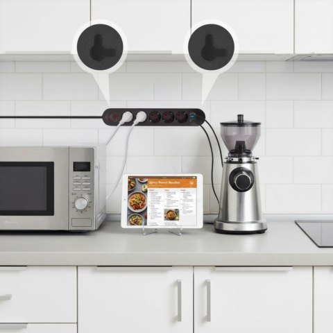 Listwa zasilająca MCE395 B 5 gniazd 3xUSB, 110-240V AC 50/60Hz, 2.1A max 2500W, czarna Maclean