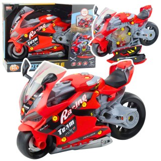 Motocykl Do Rozkręcania 2w1 DIY Warsztat Światła Dźwięki Dym Czerwony 43cm LEAN Toys