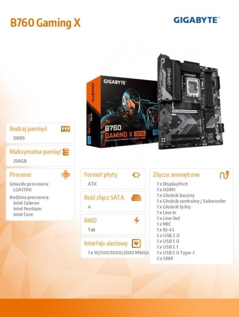 Płyta główna B760 GAMING X GEN5 s170 0 4DDR5 DP/HDMI ATX Gigabyte