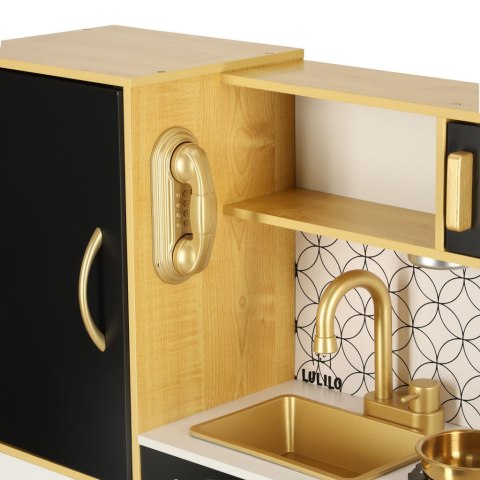 Kuchnia dla dzieci drewniana LULILO ORO z lodówką tablicą kredową złota Kik Sp. z o. o. Sp. k.