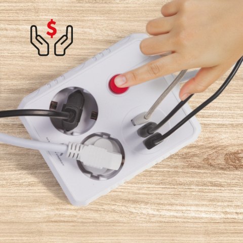 Listwa zasilająca, MCE388 W 2 gniazda, 3xUSB, 110-240V AC 50/60Hz, 2.1A max 2500W, 3m biała Maclean