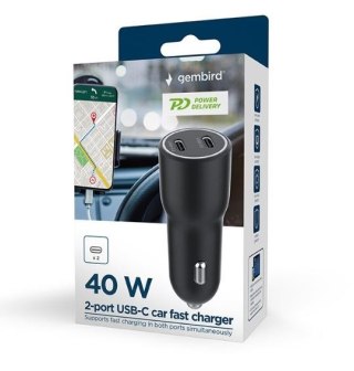 Ładowarka samochodowa 2xUSB-C PD 40W czarna Gembird