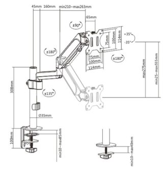 Ramię/uchwyt na monitor biurkowe, regulowane od 17 cali do 32 cale, obciążenie do 9 kg Gembird