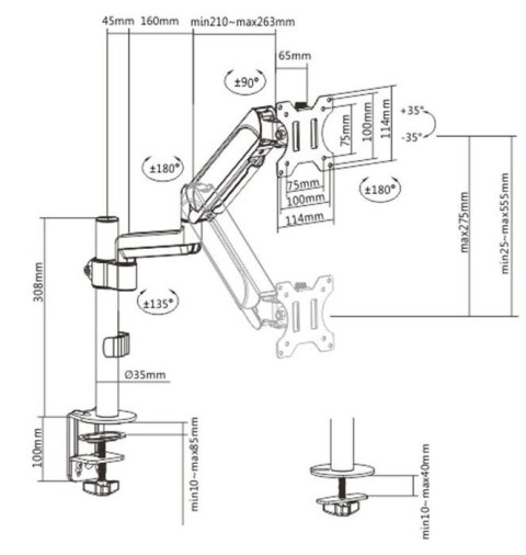 Ramię/uchwyt na monitor biurkowe, regulowane od 17 cali do 32 cale, obciążenie do 9 kg Gembird