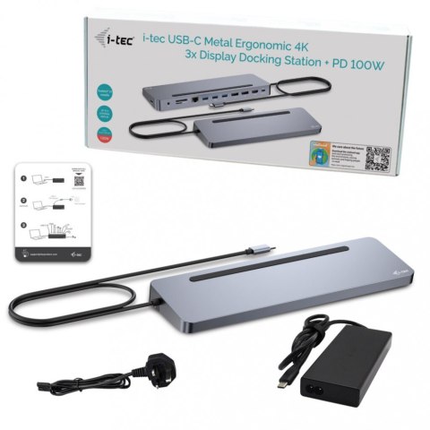Stacja dokująca USB-C Metal Ergonomic 4K 3x Display Docking Station PD 100W + i-tec Universal Charger 100W (bundle) I-tec